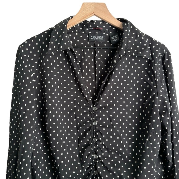 New York & Company City Stretch Polka Dot Button Up Blouse Office Workwear Sz 14 - Picture 2 of 16